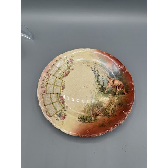 Antique 1922 Calendar Plate D.E. McNicol Pottery Dog Rabbit Hunt Scene - Picture 5 of 6